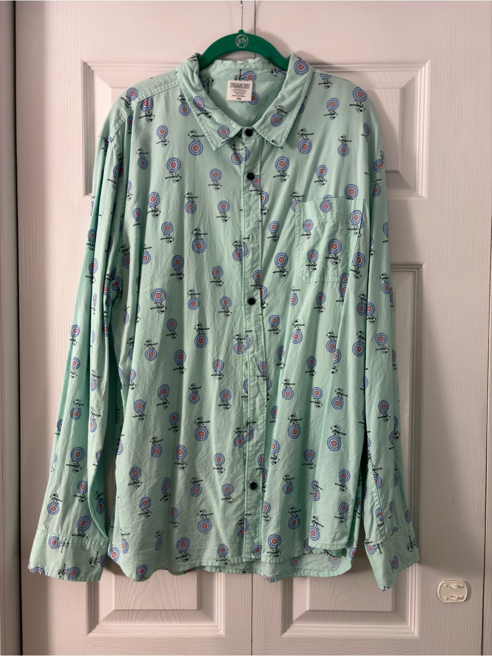 Snoopy Peanuts Mint Green Printed Button-Up Shirt size XXL